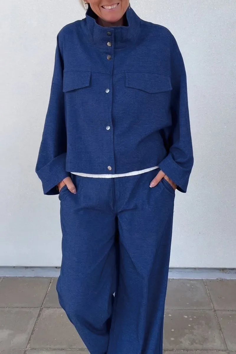 Women's solid color jacket and pants casual suit